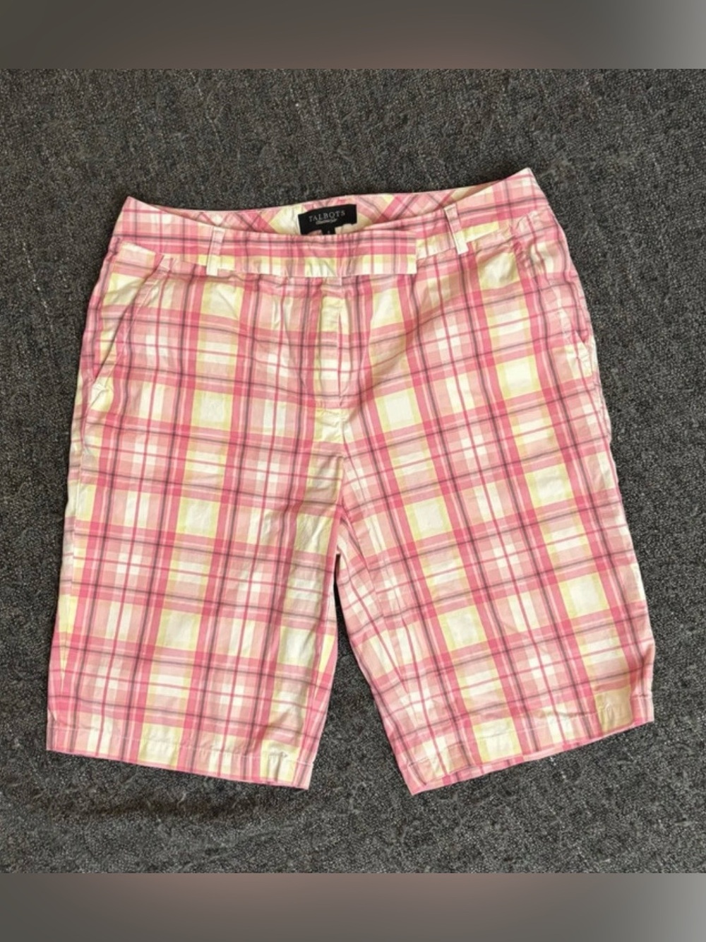 Sz 6 Talbots Classic Fit Pink Plaid Bermuda Shorts Women’s Cotton Preppy